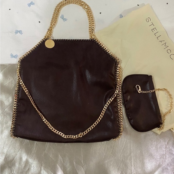 Stella McCartney Handbags - Stella McCartney Dark Brown Faux-Leather Tote with Gold Chain Trim